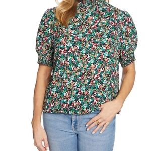 Cooper and Ella Smoked Neck Floral Puff Sleeve Top